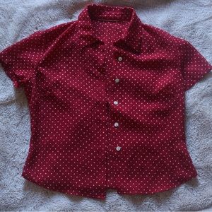 Red polka dot button up short sleeve top